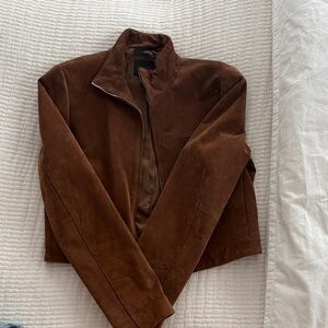 Zara Cropped Brown Suede Leather Jacket